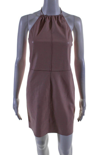 Cynthia Rowley Womens Leather Halter Neck Sleeveless Shift Dress Pink Size 6