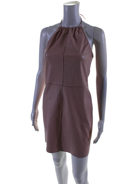 Cynthia Rowley Womens Leather Halter Neck Sleeveless Shift Dress Pink Size 6