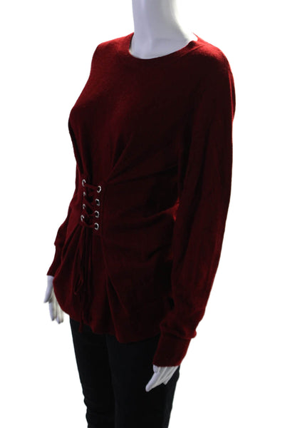 Sandro Paris Womens Round Neck Tie Front Long Sleeve Sweater Red Size 2