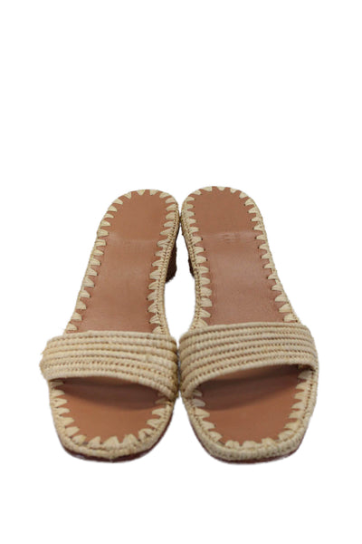 Carrie Forbes Womens Woven Open Toe Slide On Sandals Heels Beige Size 38 8