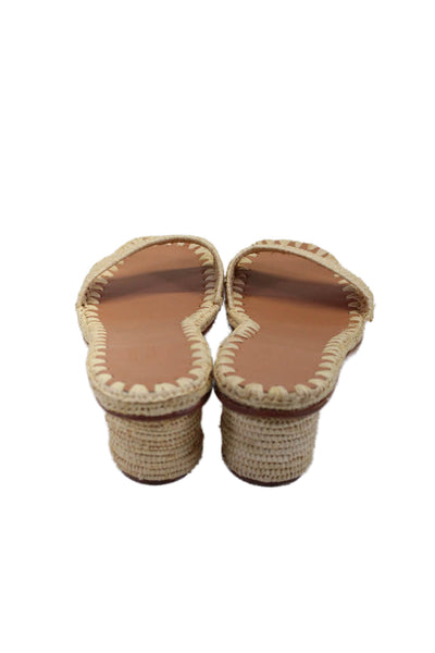 Carrie Forbes Womens Woven Open Toe Slide On Sandals Heels Beige Size 38 8