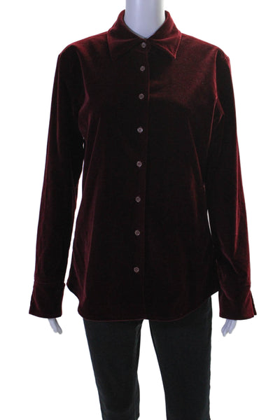 Faconnable Women's Collared Long Sleeves Button Down Shirt Burgundy Size S