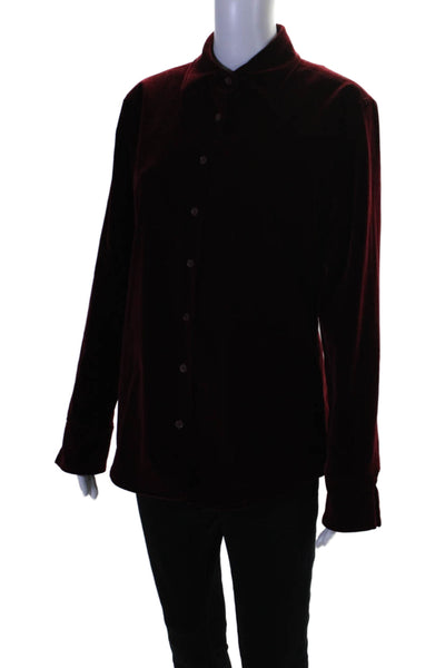 Faconnable Women's Collared Long Sleeves Button Down Shirt Burgundy Size S