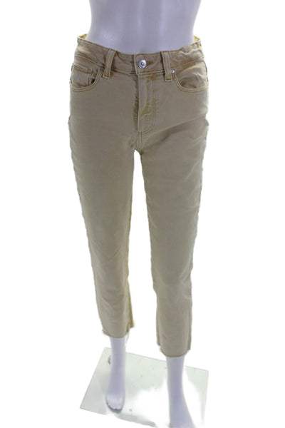 Paige Womens Cotton Zip Button Lined Fray Crop Leg Jeans Beige Size EUR 27