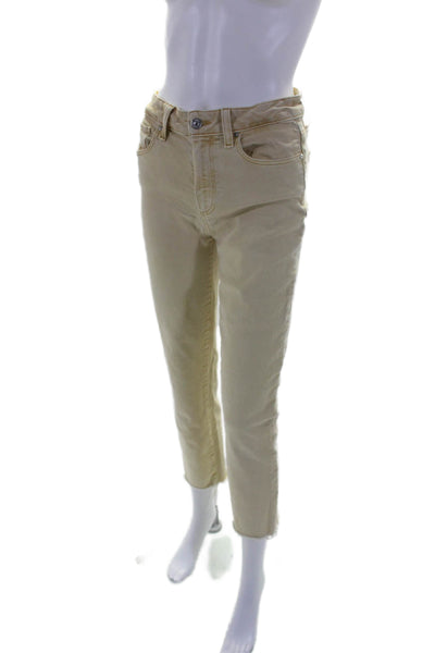 Paige Womens Cotton Zip Button Lined Fray Crop Leg Jeans Beige Size EUR 27