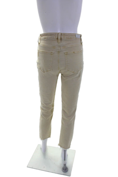 Paige Womens Cotton Zip Button Lined Fray Crop Leg Jeans Beige Size EUR 27