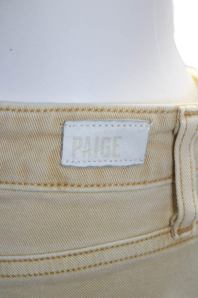 Paige Womens Cotton Zip Button Lined Fray Crop Leg Jeans Beige Size EUR 27