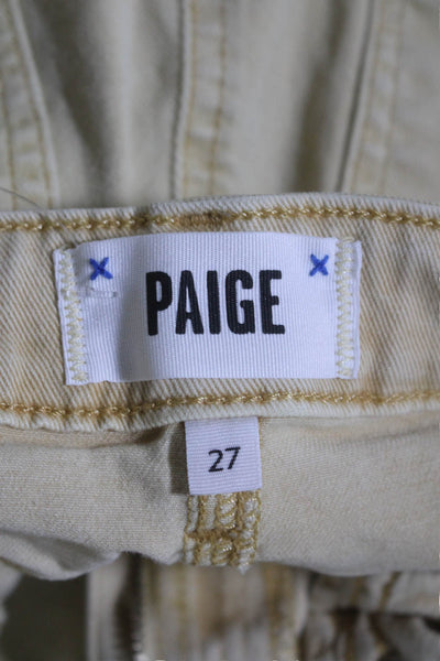 Paige Womens Cotton Zip Button Lined Fray Crop Leg Jeans Beige Size EUR 27