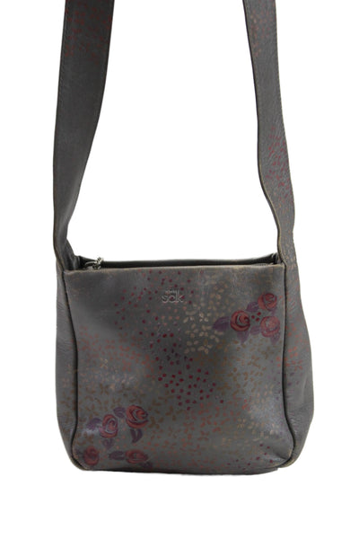 The Sak Womens Leather Floral Print Shoulder Bag Gray S