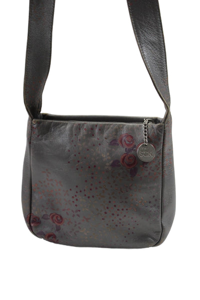 The Sak Womens Leather Floral Print Shoulder Bag Gray S