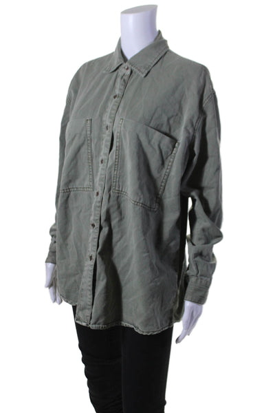 One X One Teaspoon Womens Long Sleeves Button Down Shirt Green Cotton Size Small