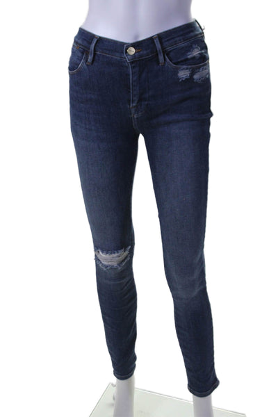 Frame Womens High Rise Zip Up Skinny Leg Saxon Jeans Blue Cotton Size 25