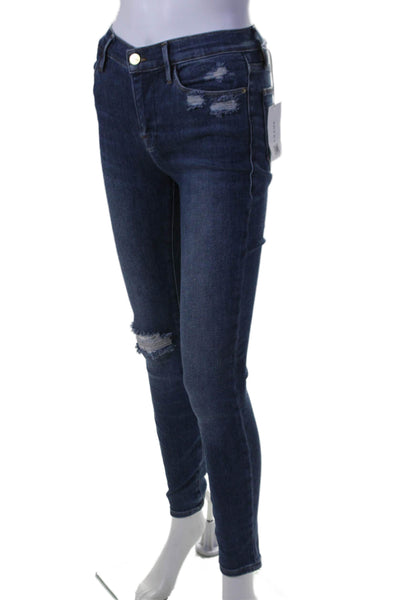 Frame Womens High Rise Zip Up Skinny Leg Saxon Jeans Blue Cotton Size 25