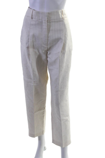 Reiss Womens Textured Zip Lined Straight Leg Stripped Dress Pants Cream Size 10