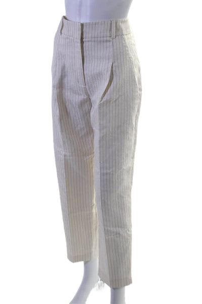 Reiss Womens Textured Zip Lined Straight Leg Stripped Dress Pants Cream Size 10