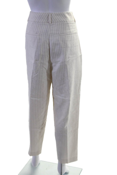 Reiss Womens Textured Zip Lined Straight Leg Stripped Dress Pants Cream Size 10