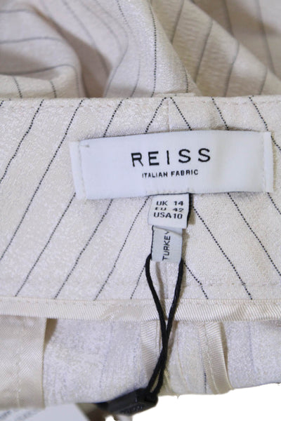 Reiss Womens Textured Zip Lined Straight Leg Stripped Dress Pants Cream Size 10