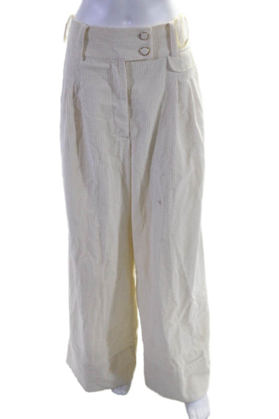 Farm Rio Womens Pleated Front High Rise Wide Leg Pants White Cotton Size Small