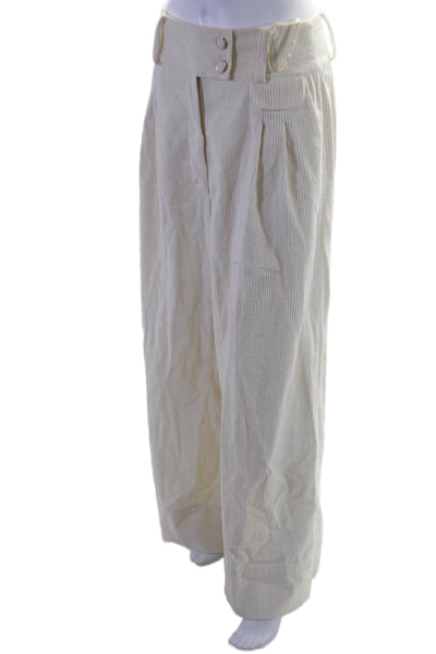 Farm Rio Womens Pleated Front High Rise Wide Leg Pants White Cotton Size Small