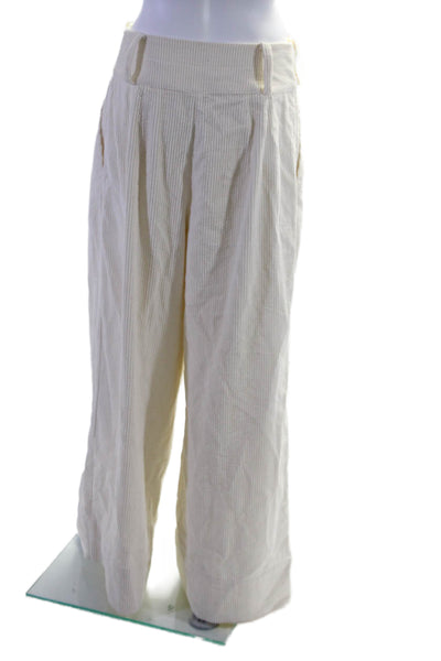 Farm Rio Womens Pleated Front High Rise Wide Leg Pants White Cotton Size Small