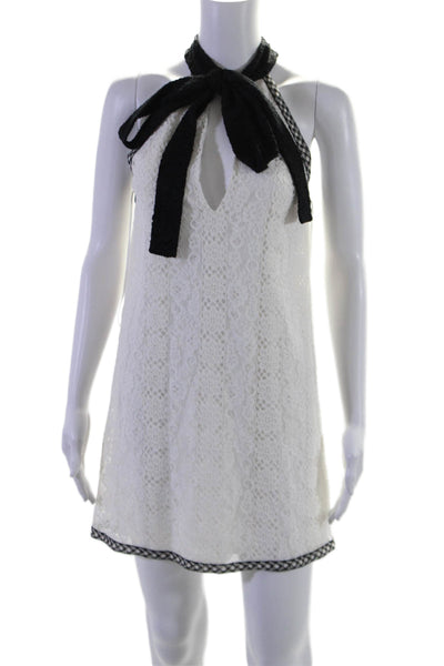 Alexis Womens Lace Halter Neck Sleeveless Shift Dress White Black Size Small