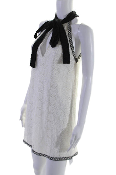 Alexis Womens Lace Halter Neck Sleeveless Shift Dress White Black Size Small