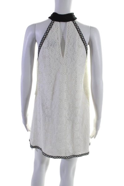 Alexis Womens Lace Halter Neck Sleeveless Shift Dress White Black Size Small