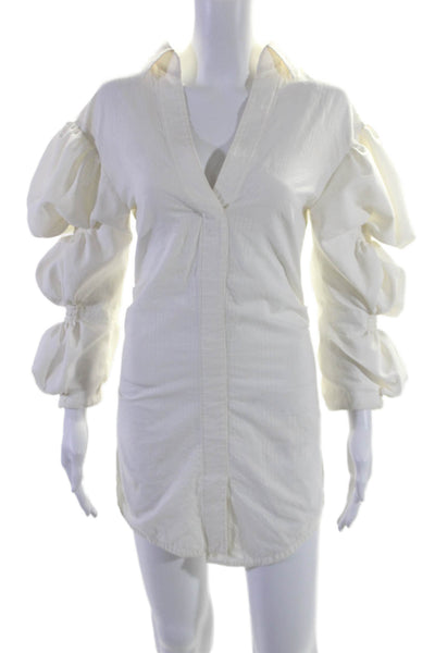 Jacquemus Womens Puffy Sleeves Button Down Shirt Dress White Cotton Size EUR 36