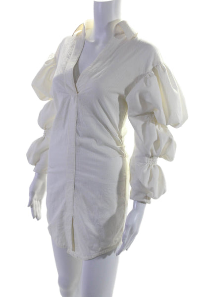 Jacquemus Womens Puffy Sleeves Button Down Shirt Dress White Cotton Size EUR 36