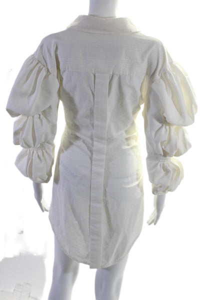 Jacquemus Womens Puffy Sleeves Button Down Shirt Dress White Cotton Size EUR 36