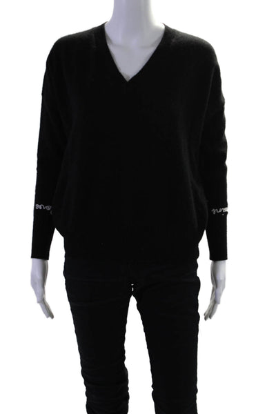 27 Miles Womens Cashmere Long Sleeves Pullover V Neck Sweater Black Size Small