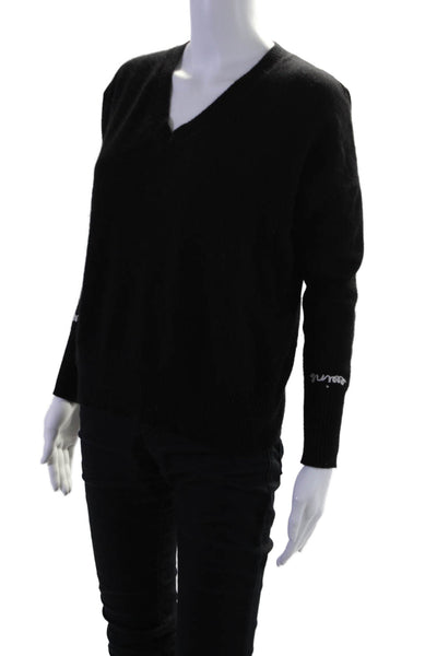 27 Miles Womens Cashmere Long Sleeves Pullover V Neck Sweater Black Size Small