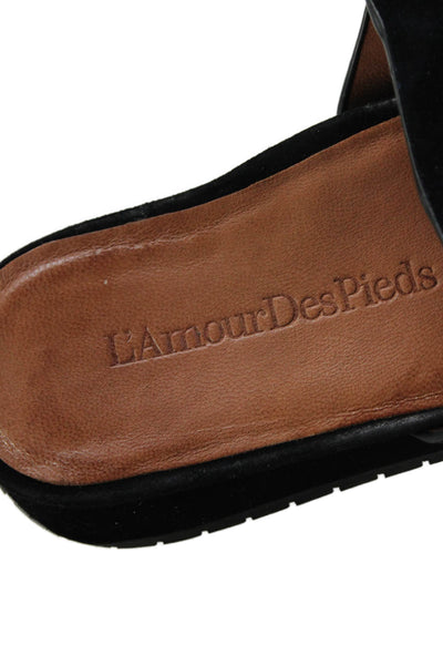 L Amour Des Pieds Womens Suede Layered Textured Slide On Shoes Black Size 7.5