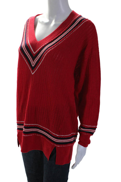 Rag & Bone Womens Wool V-neck Ribbed Knit Colorblock Sweater Red Size XS
