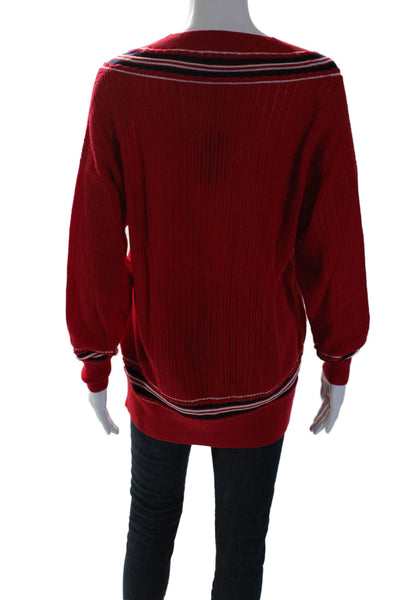Rag & Bone Womens Wool V-neck Ribbed Knit Colorblock Sweater Red Size XS