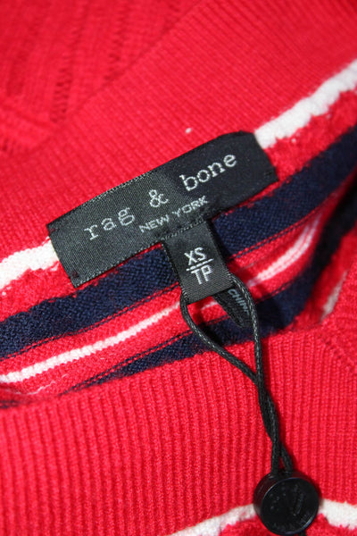 Rag & Bone Womens Wool V-neck Ribbed Knit Colorblock Sweater Red Size XS