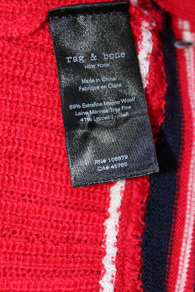 Rag & Bone Womens Wool V-neck Ribbed Knit Colorblock Sweater Red Size XS
