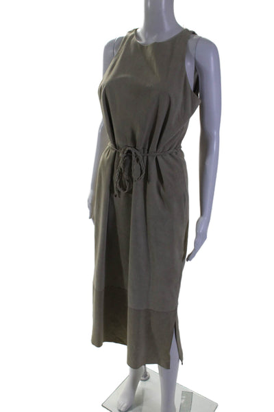 Elie Tahari Womens Lamb Suede Round Neck Sleeveless Maxi Dress Beige Size M
