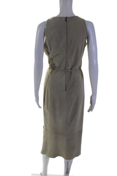 Elie Tahari Womens Lamb Suede Round Neck Sleeveless Maxi Dress Beige Size M