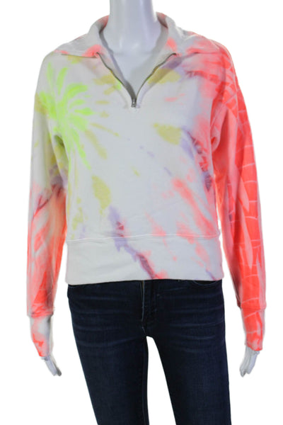 Re/Done Womens Quarter Zip Collared Tie Dyed Sweatshirt White Multi Size XS