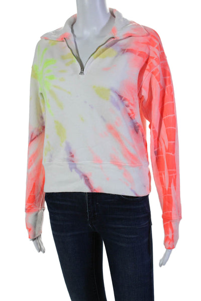 Re/Done Womens Quarter Zip Collared Tie Dyed Sweatshirt White Multi Size XS