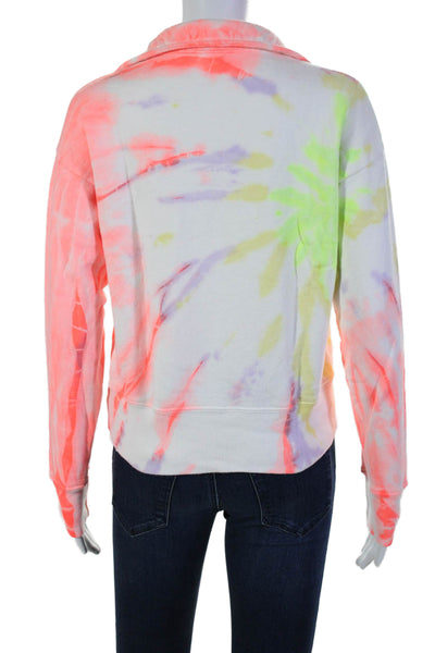 Re/Done Womens Quarter Zip Collared Tie Dyed Sweatshirt White Multi Size XS