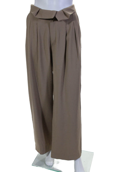 Nonchalant Womens High Rise Striped Trim Pleated Wide Leg Trousers Beige Size M