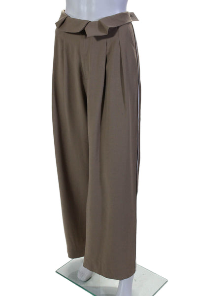 Nonchalant Womens High Rise Striped Trim Pleated Wide Leg Trousers Beige Size M