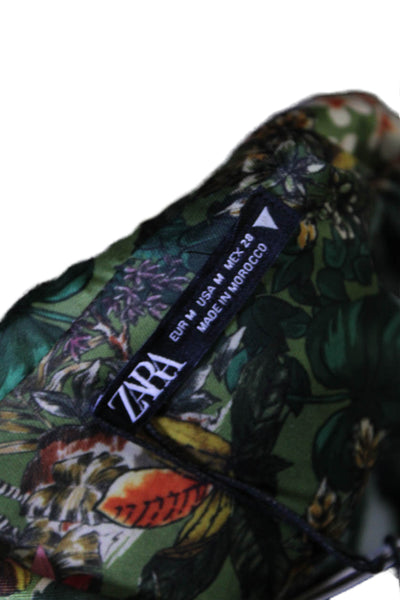 Zara Womens Button Front Collared Jungle Printed Shirt Blue Multi Size Medium