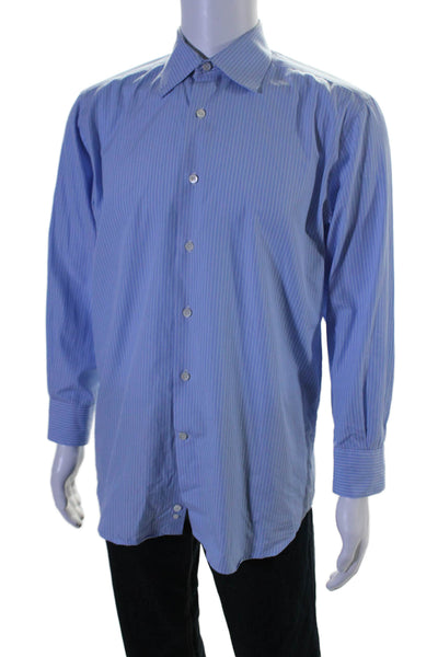 Canali Mens Striped Collared Long Sleeve Button Up Shirt Blue Size 41/16