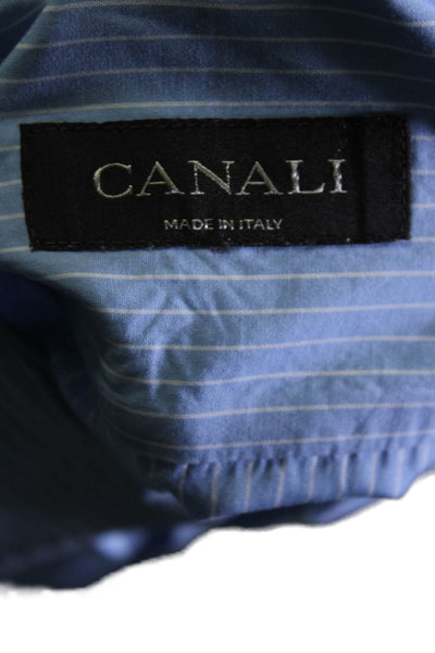 Canali Mens Striped Collared Long Sleeve Button Up Shirt Blue Size 41/16