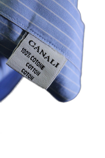 Canali Mens Striped Collared Long Sleeve Button Up Shirt Blue Size 41/16