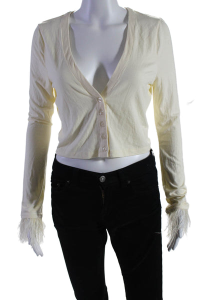 We Wore What Womens Feather Trim Long Sleeves Button Down Blouse White Size Medi