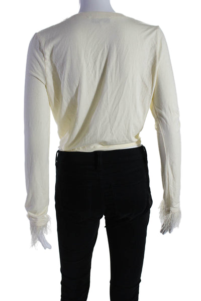 We Wore What Womens Feather Trim Long Sleeves Button Down Blouse White Size Medi